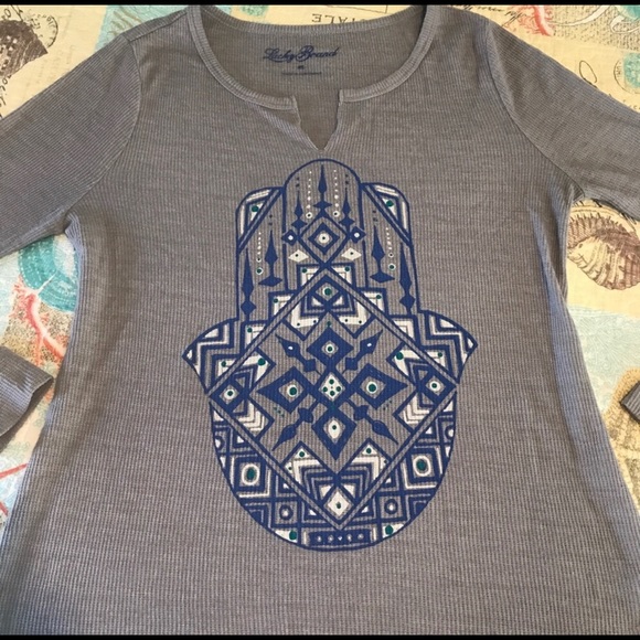 Lucky Brand Hamsa Gray Thermal Shirt Medium - Picture 2 of 3